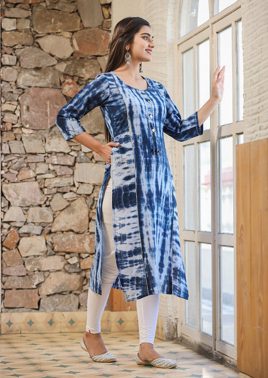 True Blue ~ Abstract Tie & Dye Handcrafted Kurti