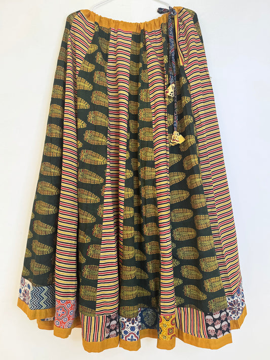 ✨Garba nu Ghoomie ~ Ajrakh Lehenga and Dupatta Set ~ Yellow and Olive Green Combo