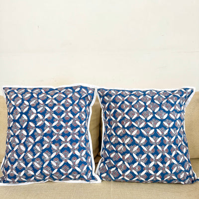 Applique cutwork Cushion cover ~ Blue ~ Set of 2