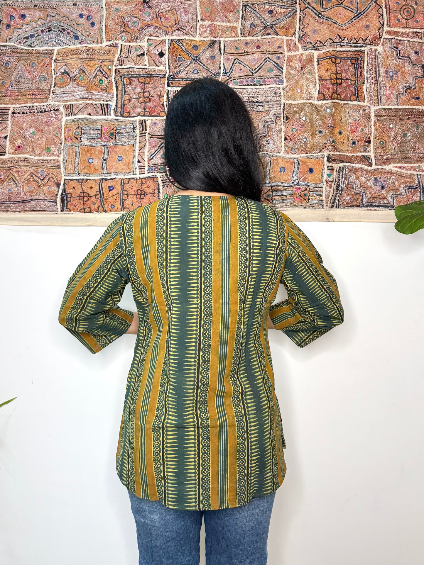 Forest Fern ~ Olive Green Ajrakh Handblock Kurti