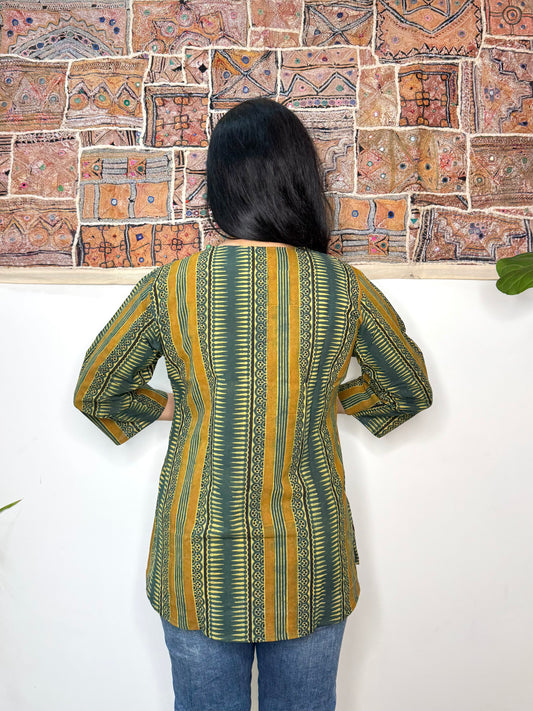 Forest Fern ~ Olive Green Ajrakh Handblock Kurti