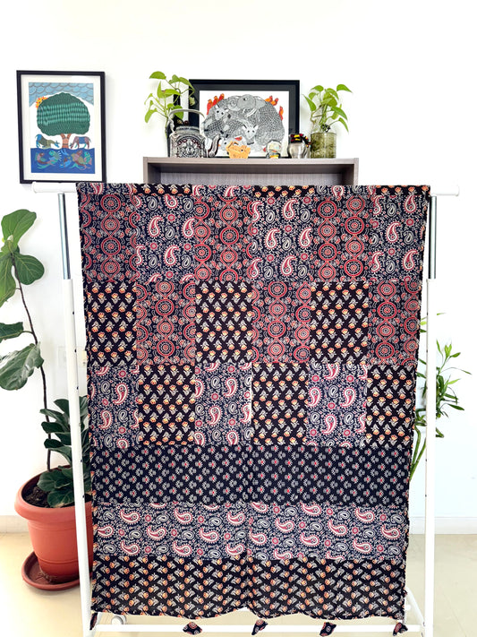 Ajrakh Applique & Kantha Embroidered Dupatta ~ Black Chequered