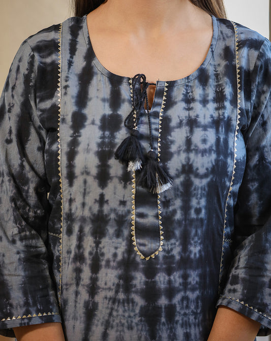 Cool Black ~ Abstract Tie & Dye Handcrafted Kurti