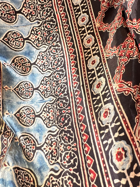 Modal Silk Ajrakh Dupatta ~ Black Worli Art Motif w/ Zari