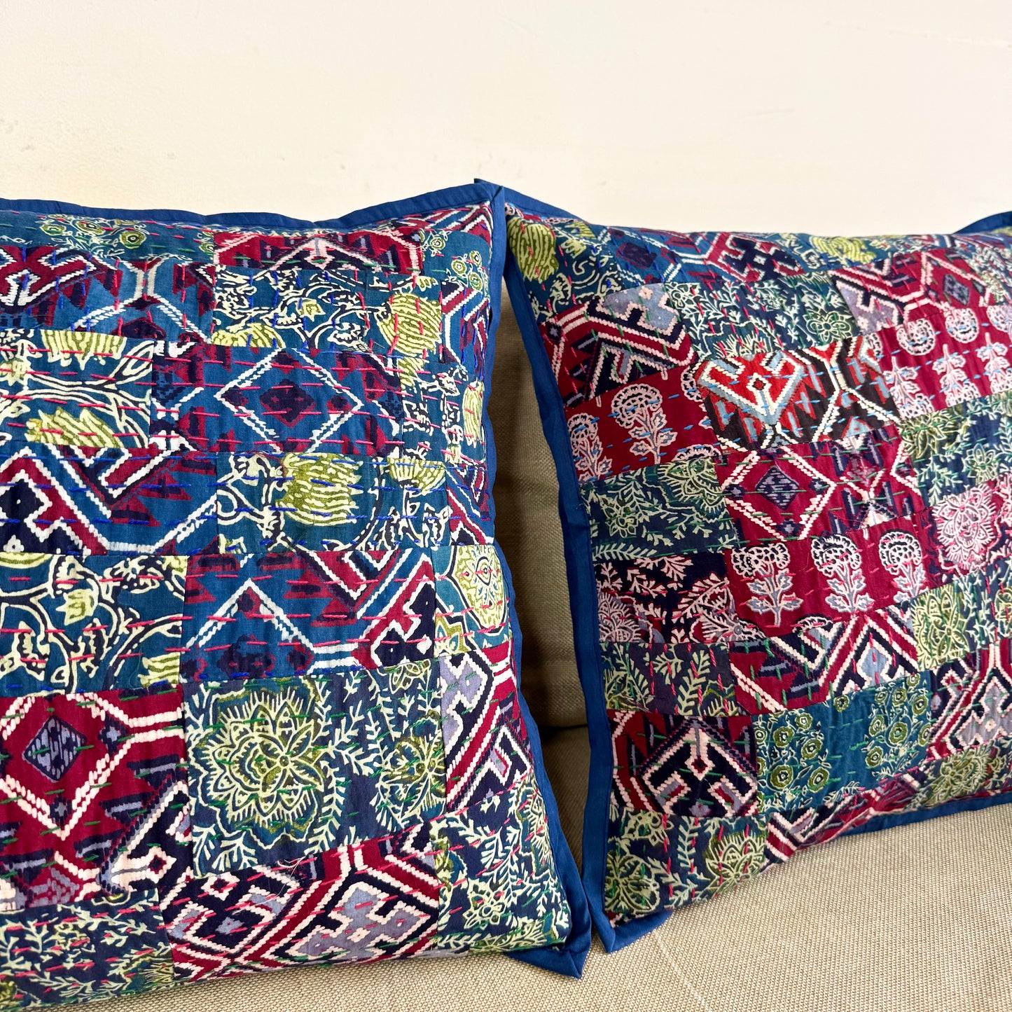 Ajrakh Cushion Covers ~ Ikkat Blue Motif ~ Set of 2
