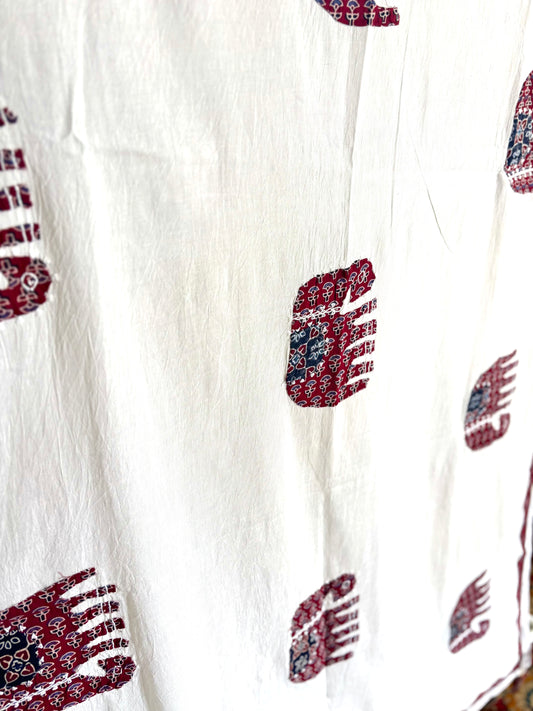 Ajrakh Applique & Kantha Embroidered ~ Red Hastika Dupatta