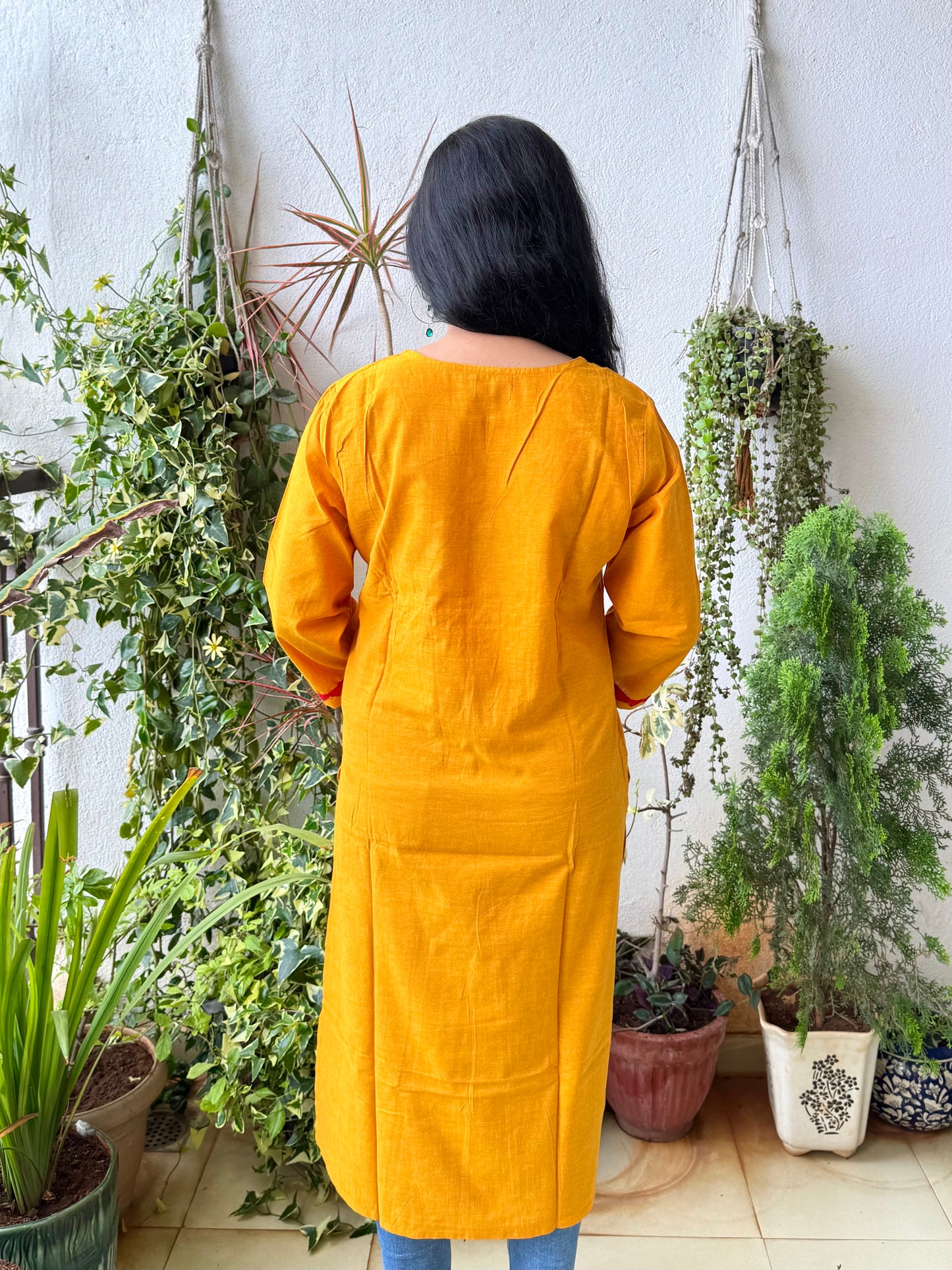 Masakali ~ Cotton Embroidered Kurti, Yellow Ochre🔅