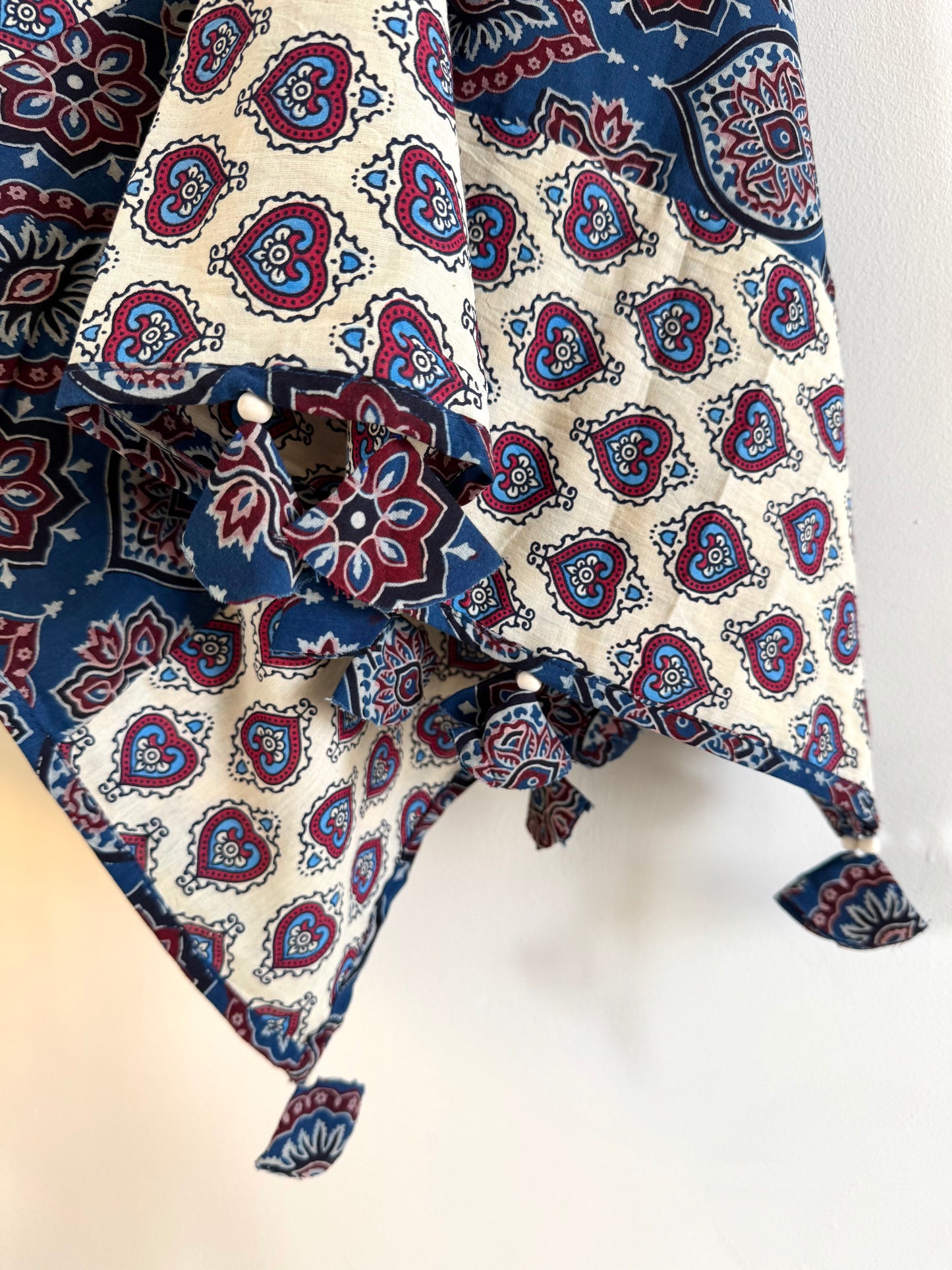 Ajrakh Dupatta ~ Pearl White & Sapphire Blue Chequered