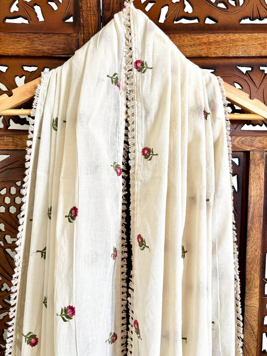 Khadi Cotton Dupatta ~ Wild Bloom Berry Blossom
