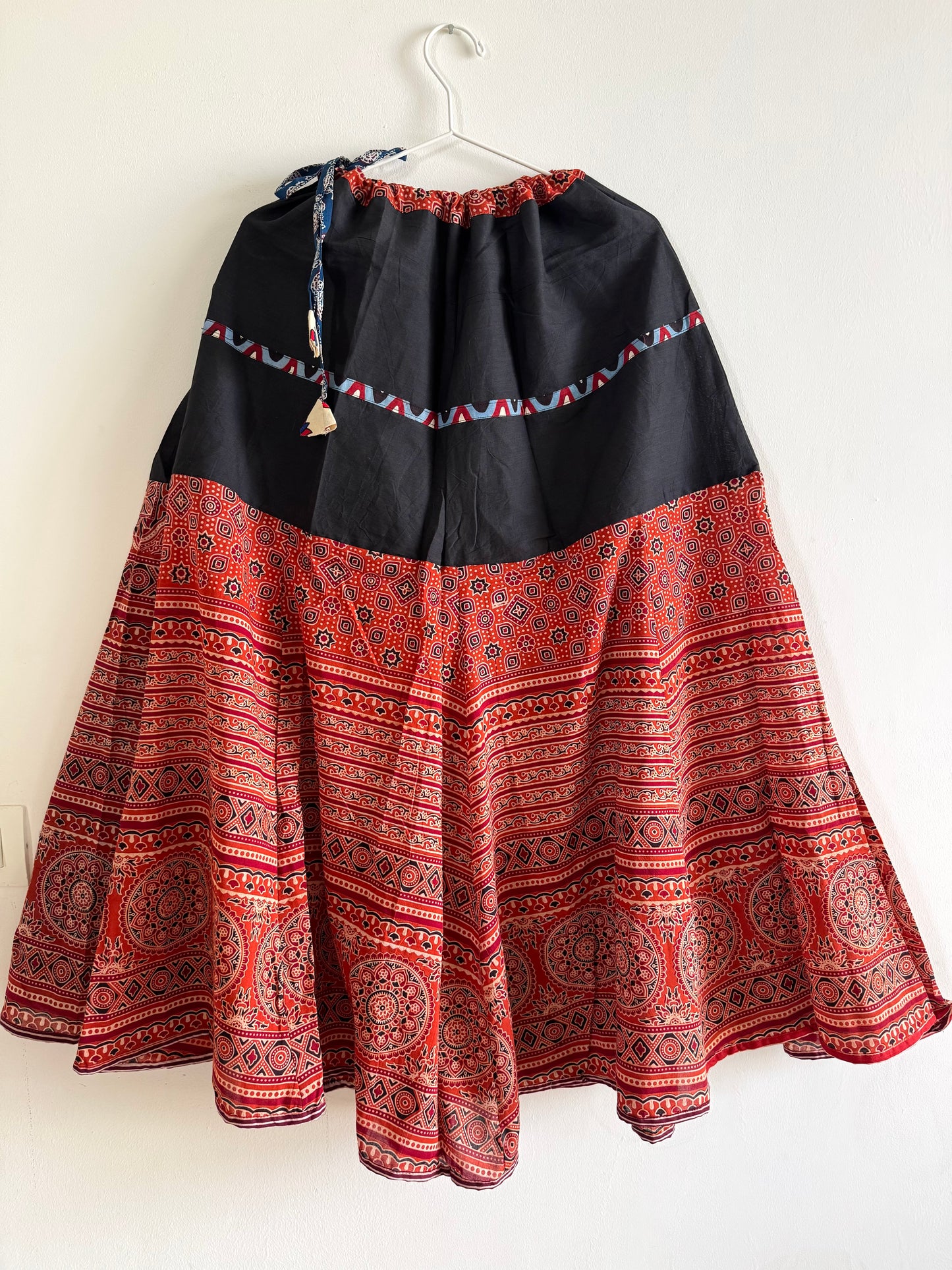 🌻Navrang ~ Ajrakh Handcrafted Lehengas ~ Brick Orangish Red & Black