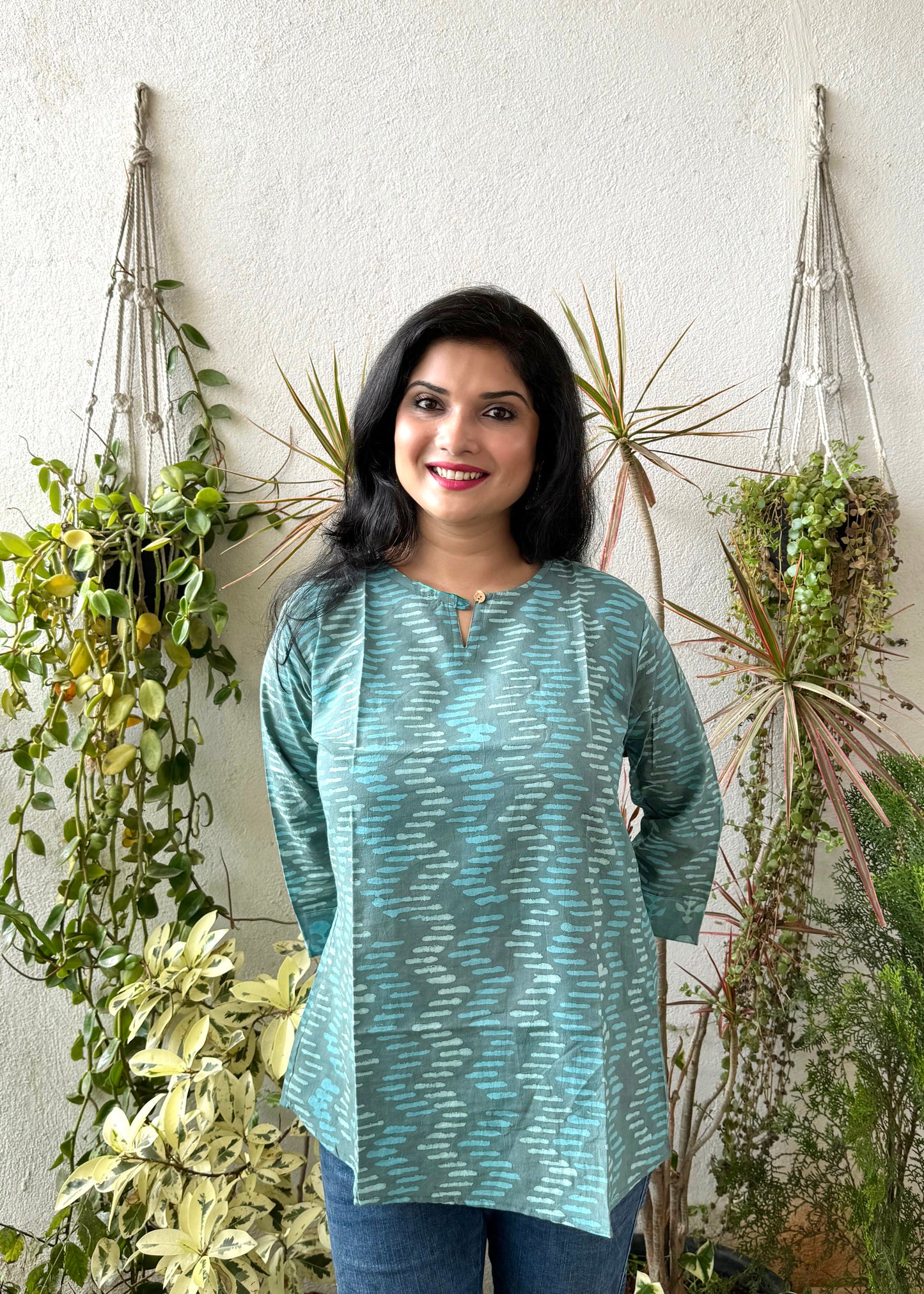 Turquoise ~ Blue and Green Handblock Kurti