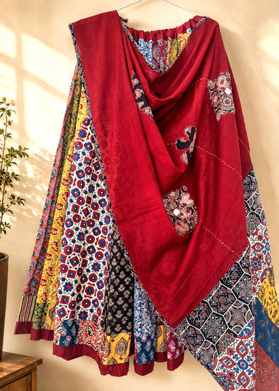 🌻Navrang ~ Gulal Ajrakh Skirt and Dupatta Set