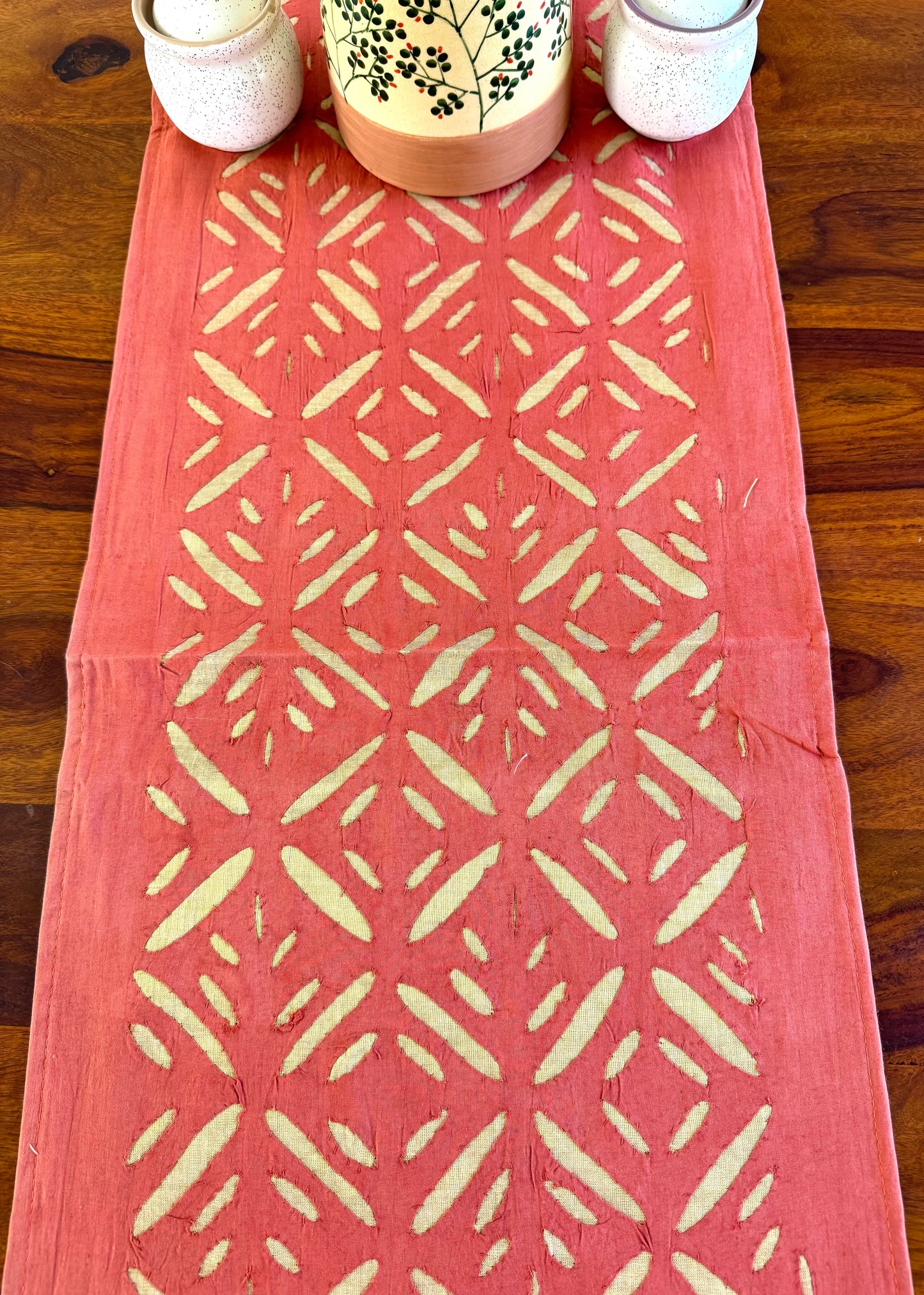 Burnt Orange ~ Applique work Table Runner w/ 4 Table Mats