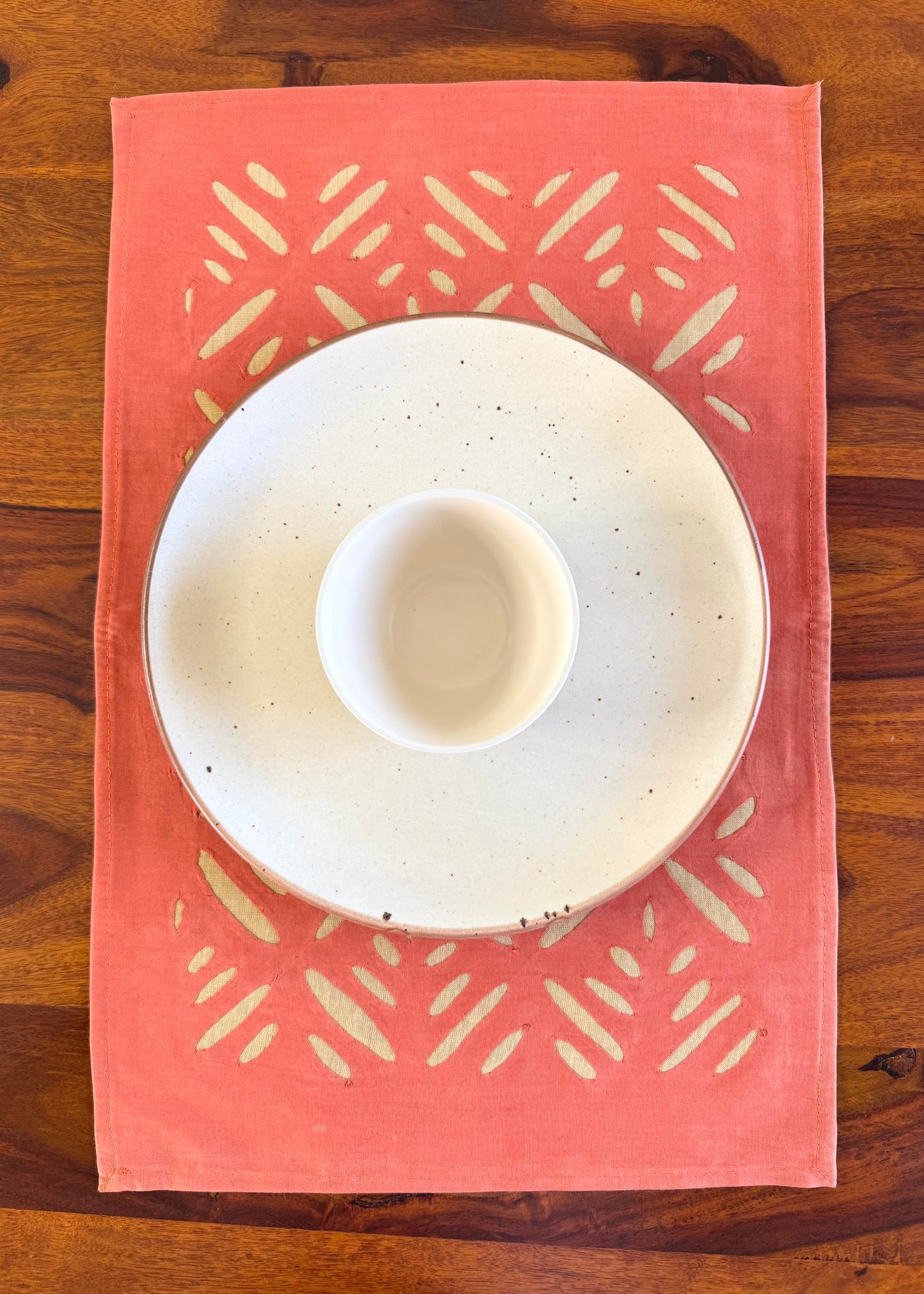 Burnt Orange ~ Applique work Table Runner w/ 4 Table Mats