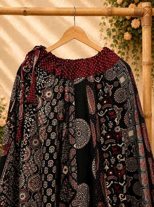⚜️ Dharohar ~ Vanya ~ Ajrakh Long Kali Skirt