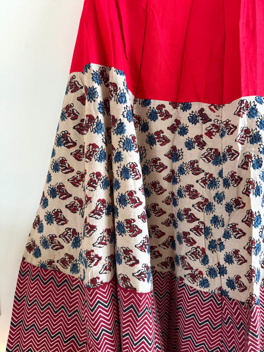 🌻Navrang ~ Ajrakh Handcrafted Lehengas ~ Cherry Red