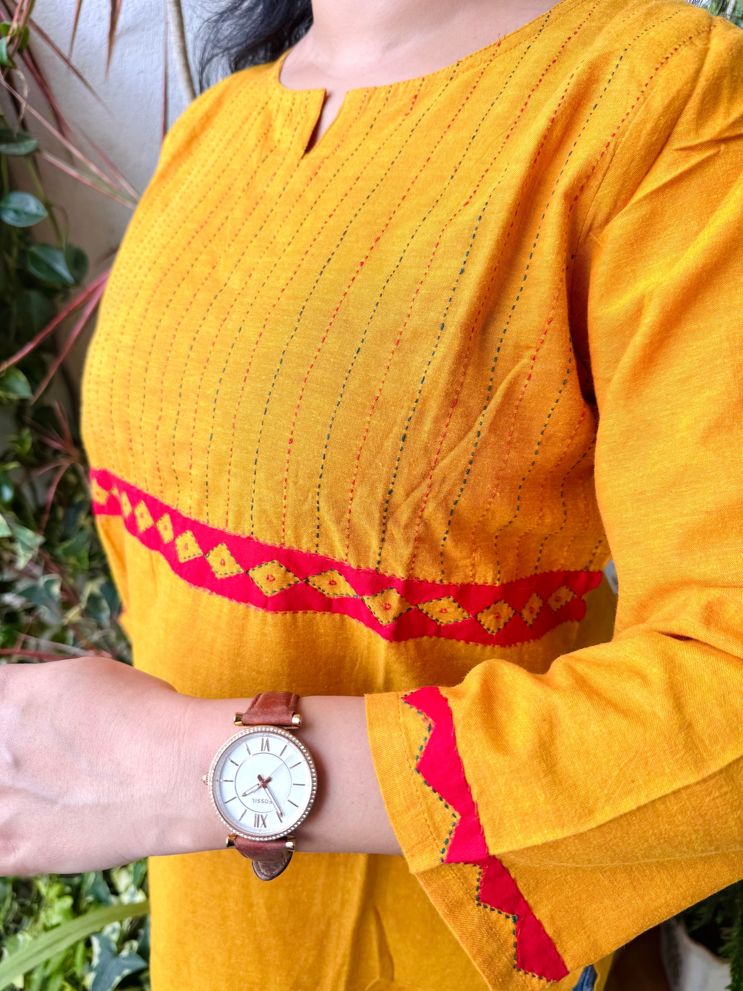 Masakali ~ Cotton Embroidered Kurti, Yellow Ochre🔅