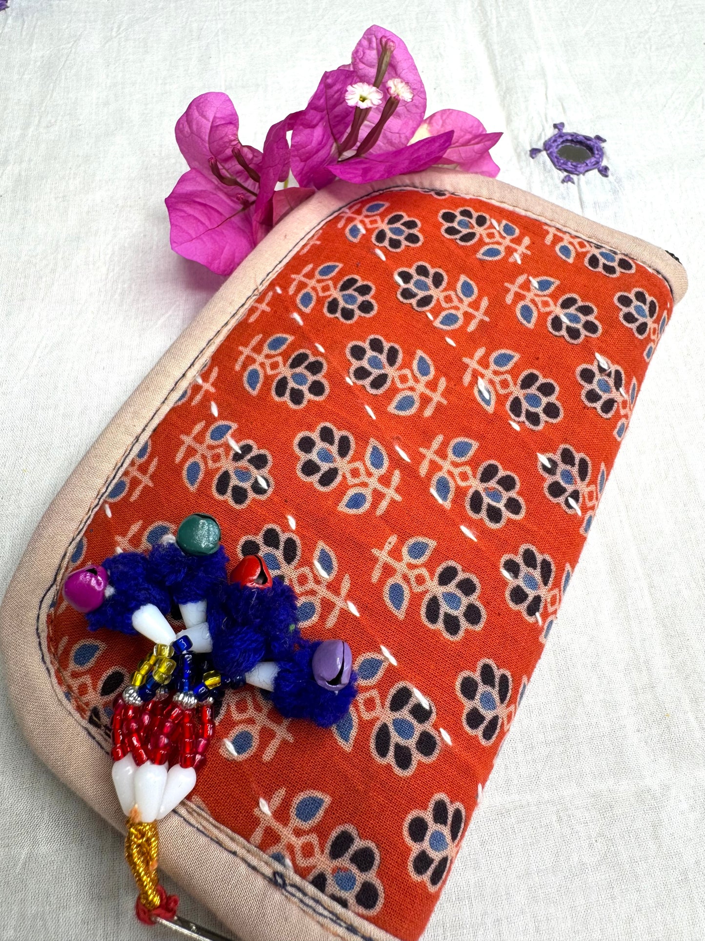 Navrang ~ Ajrakh Handcrafted Wallets ~ Orange Candy
