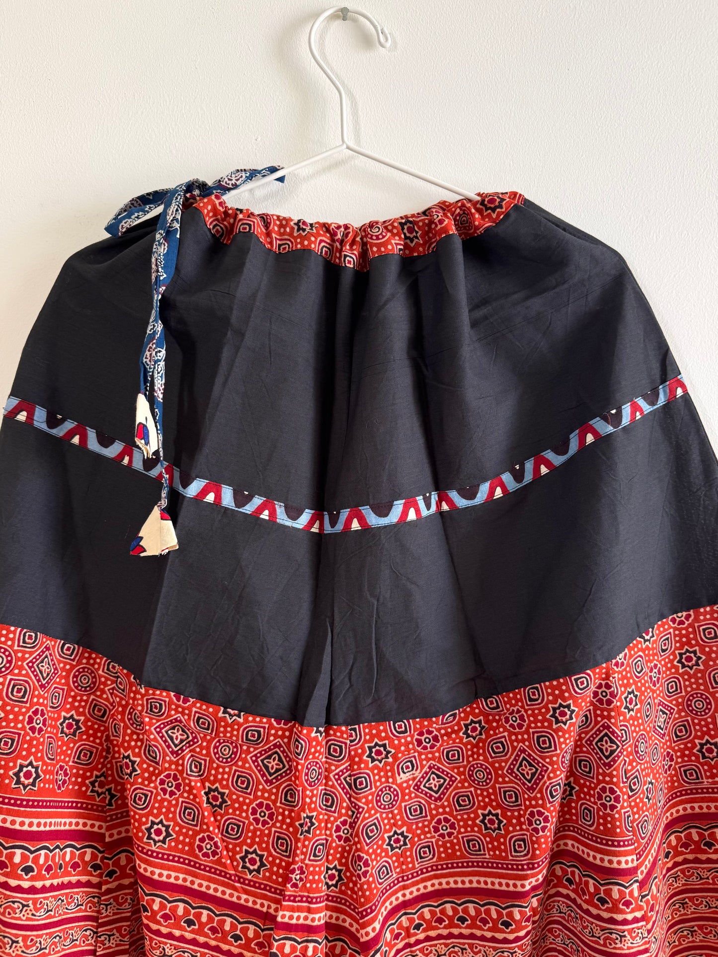 🌻Navrang ~ Ajrakh Handcrafted Lehengas ~ Brick Orangish Red & Black