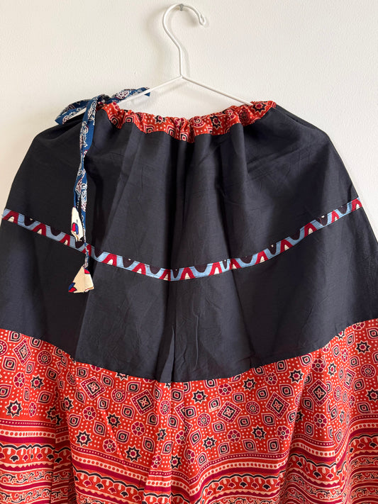 🌻Navrang ~ Ajrakh Handcrafted Long Skirts ~ Brick Orangish Red & Black