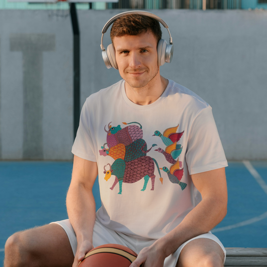 3 Bulls - Gond Handpainted T-shirt