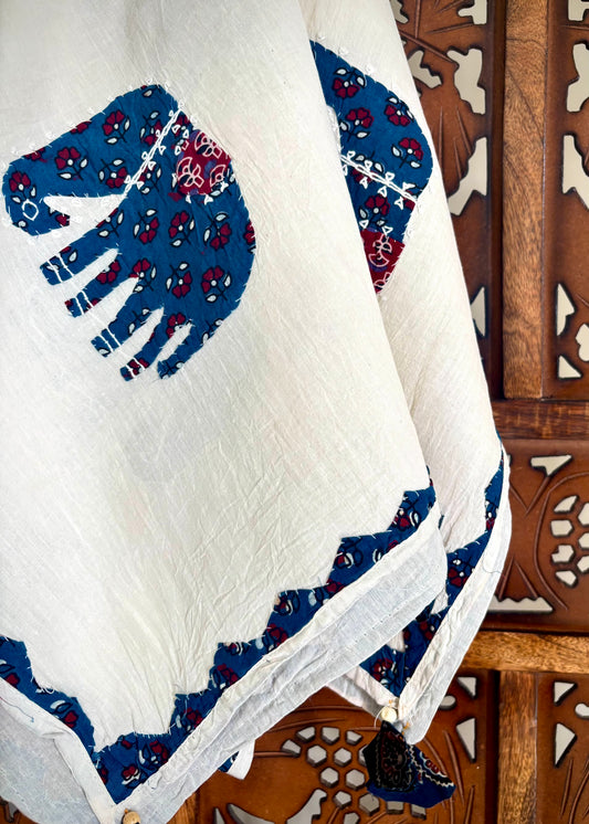 Ajrakh Applique & Kantha Embroidered ~ Blue Hastika Dupatta