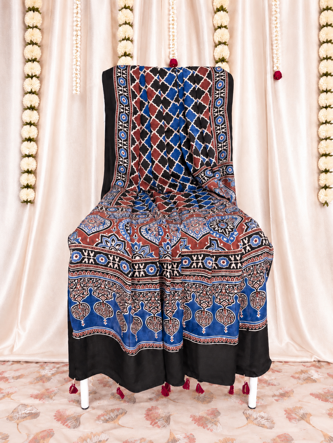 Dastaan-e-Ajrakh ✨ Modal Silk Dupatta ~ Royal Blue Jharokha