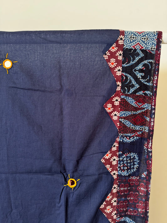 Ajrakh Applique & Kantha Embroidered Dupatta ~ Midnight Indigo