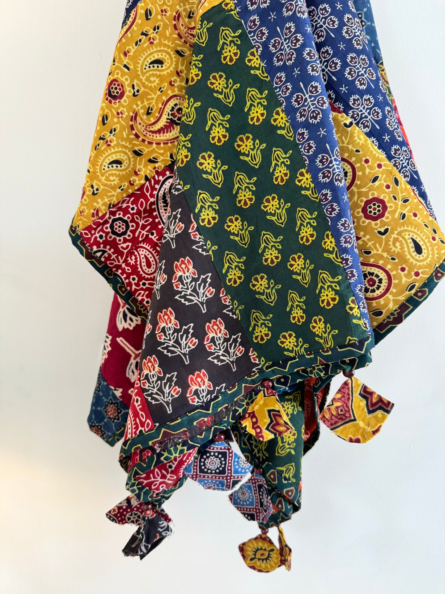 Ajrakh Applique & Kantha Embroidered Dupatta ~ Multicolored Chequered