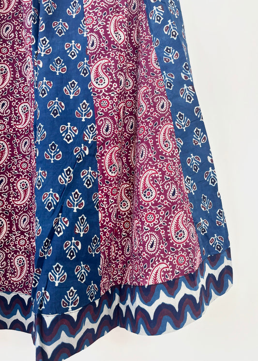 🌻 Navrang ~ Ajrakh Skirt and Dupatta Set ~ Red, Indigo & White