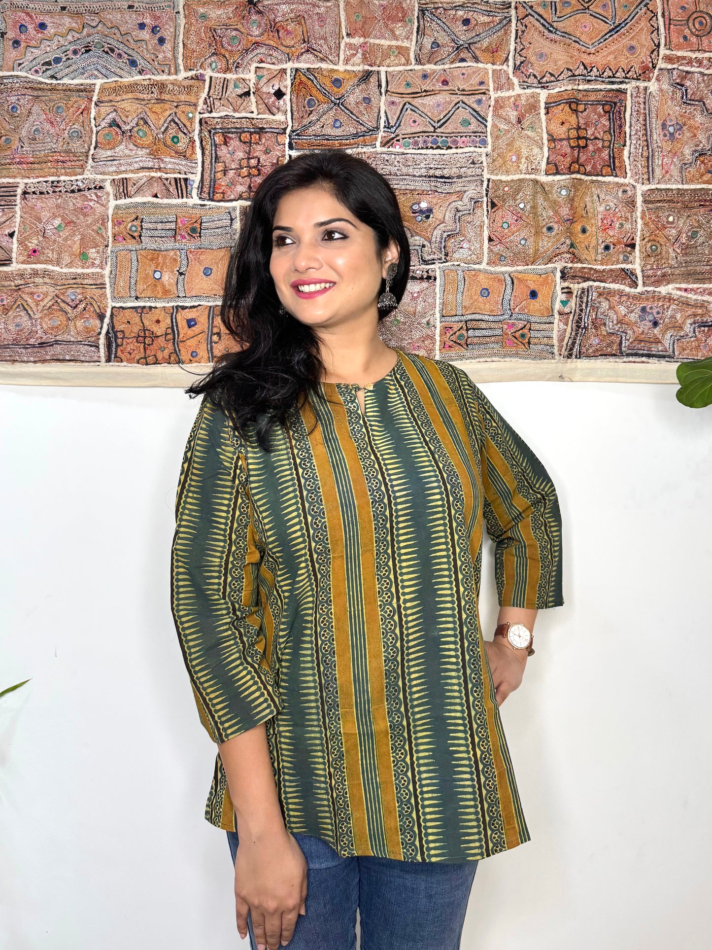 Forest Fern ~ Olive Green Ajrakh Handblock Kurti