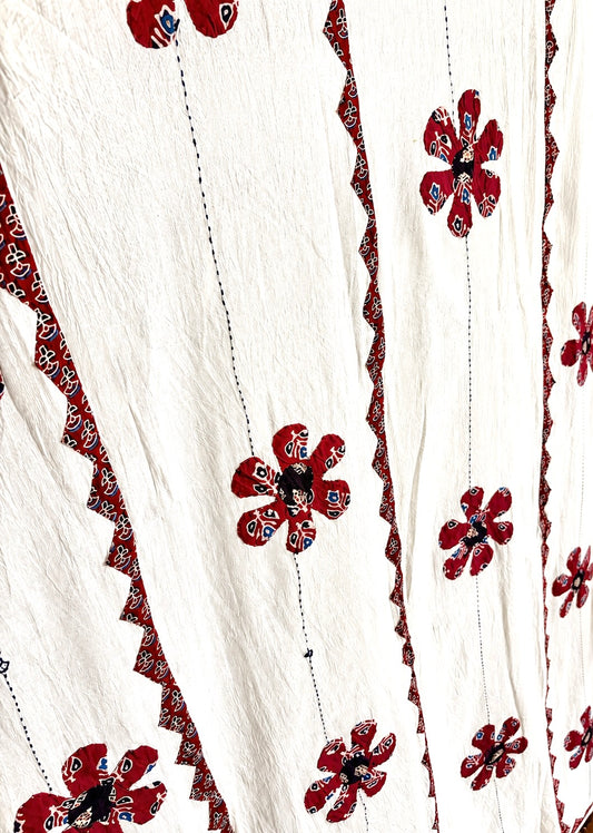 Ajrakh Applique & Kantha Embroidered ~ Surkh Phool Dupatta