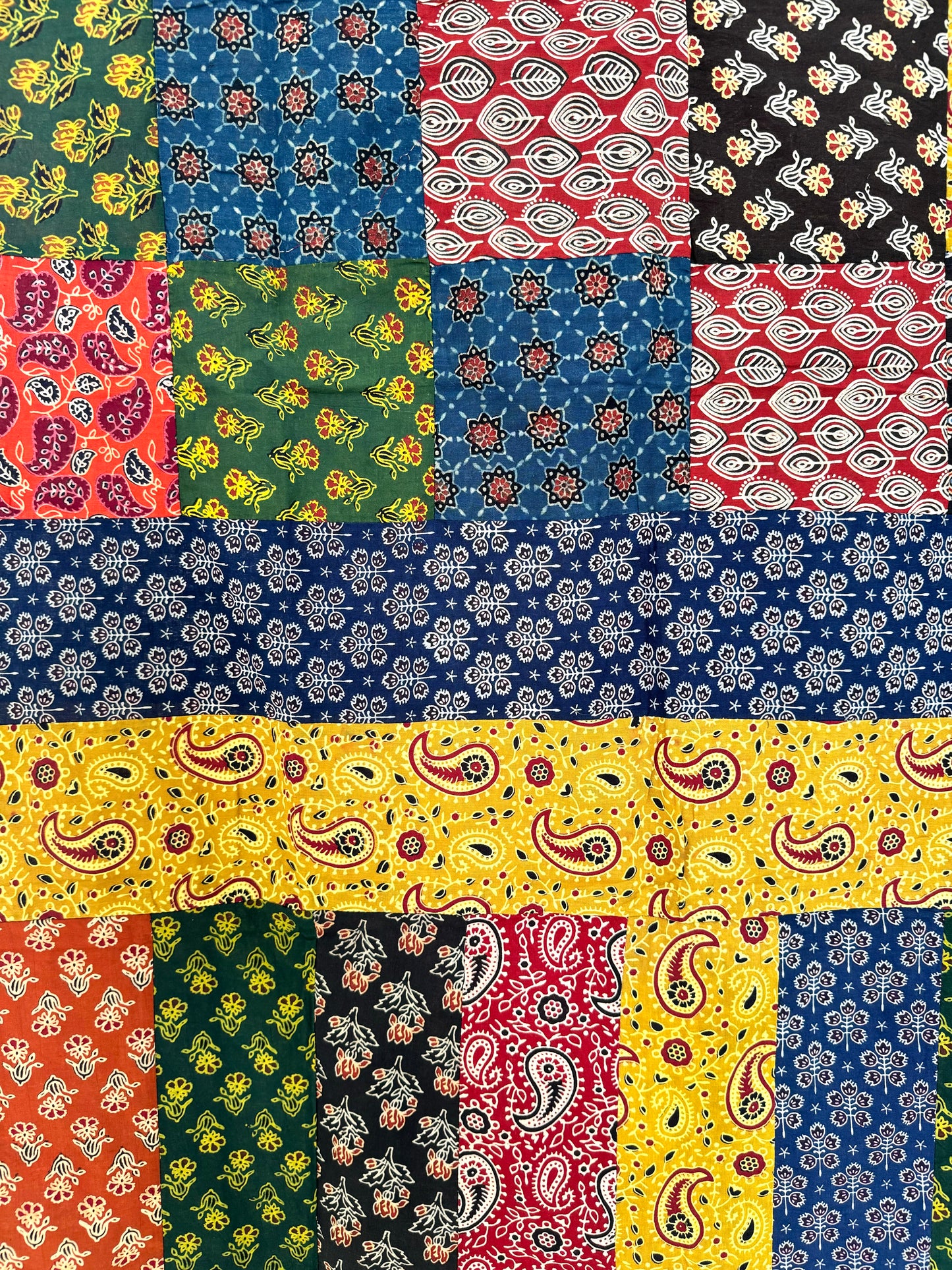Ajrakh Applique & Kantha Embroidered Dupatta ~ Multicolored Chequered
