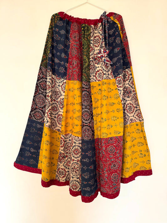 ✨Navrang ~ Ajrakh Lehenga and Dupatta Set ~ Multicolored w/ Red polka border