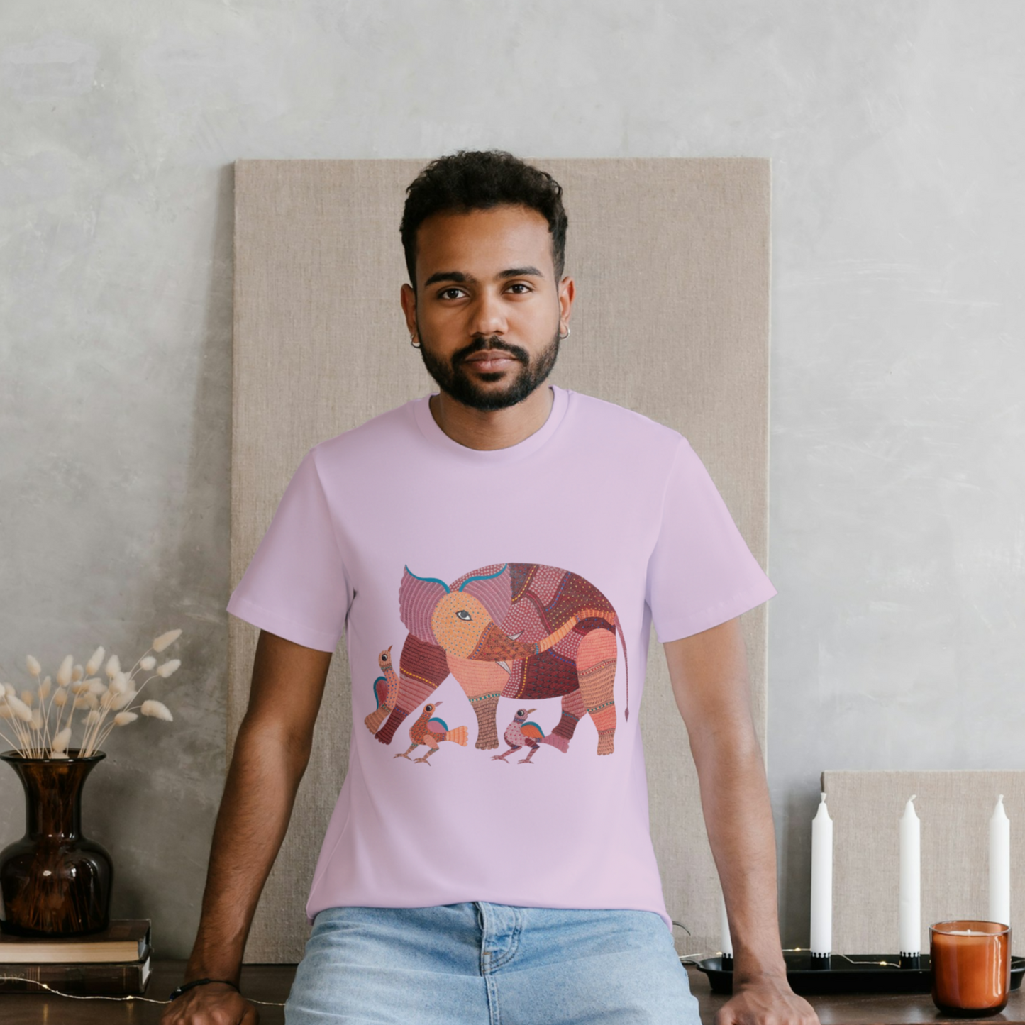 Playful Elephant - Gond Handpainted T-shirt