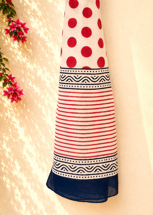 Raag 🪷 Mulmul Cotton Stoles ~ Red Polka Dots