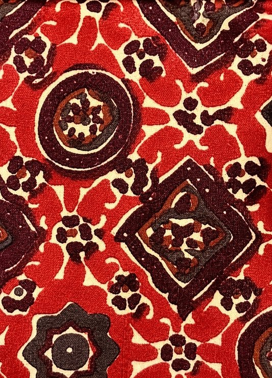 Karwaan🍂 Red mosaic motifs ~ Sanganeri Handblock Fabric Bag