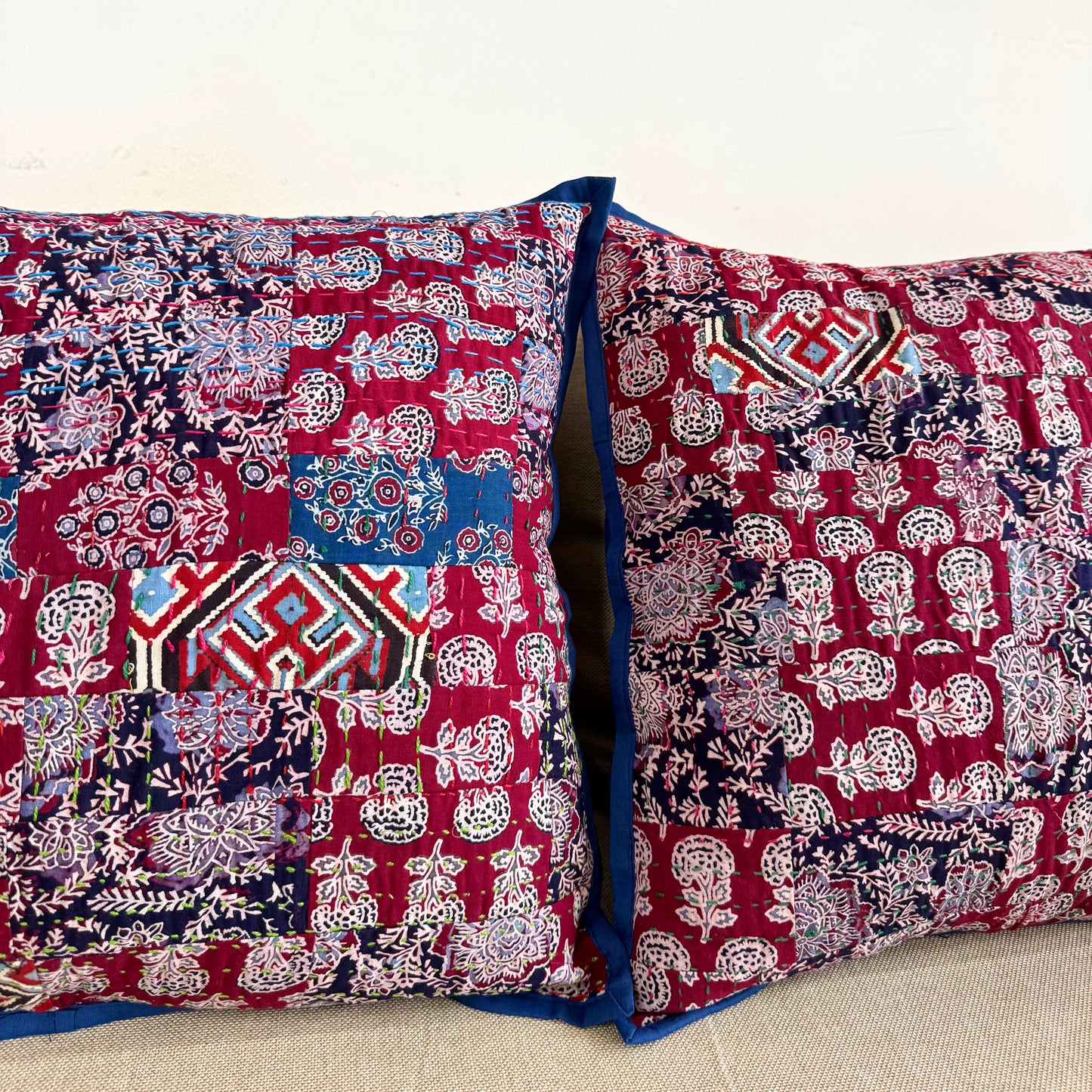 Ajrakh Cushion Covers ~ Red Marigold Motif ~ Set of 2