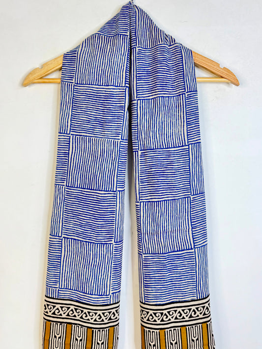 Raag πͺ· Mulmul Cotton Stoles ~ Blue Lines