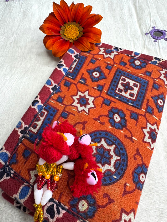 Navrang ~ Ajrakh Handcrafted Wallets ~ Orange & Blue Motifs