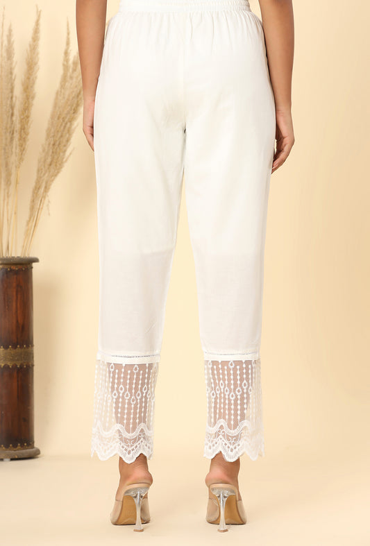 Ivory White ~ Sheer Lace Cut Pant