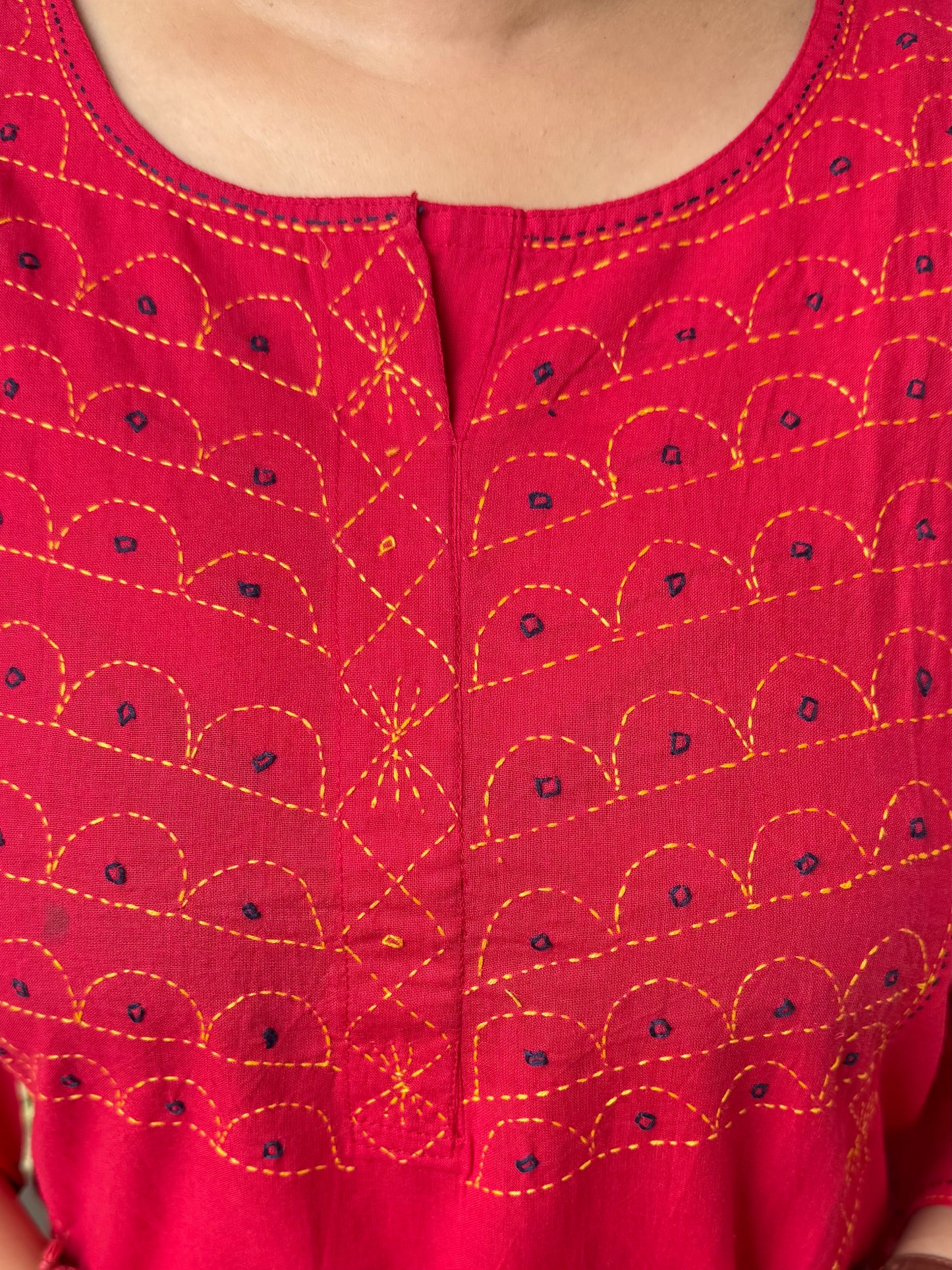 Masakali ~ Cotton Embroidered Kurti, Cherry Red 🍒