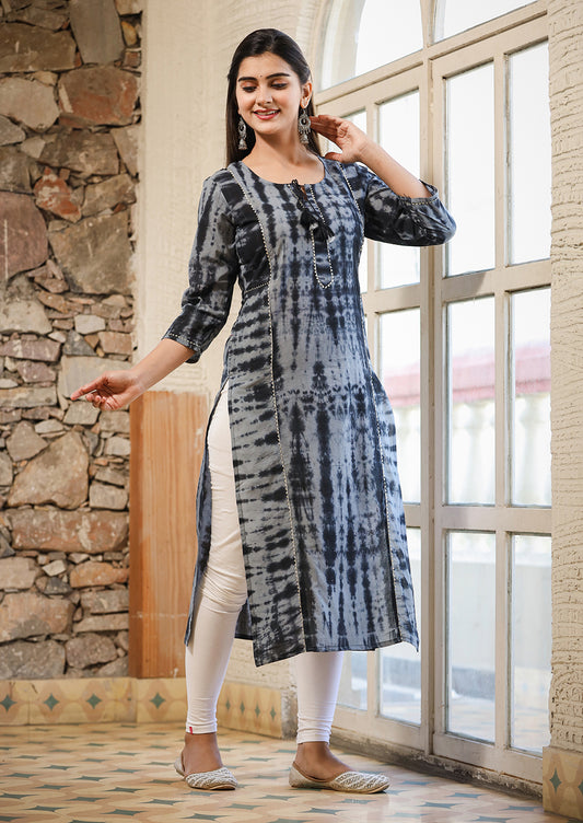 Cool Black ~ Abstract Tie & Dye Handcrafted Kurti
