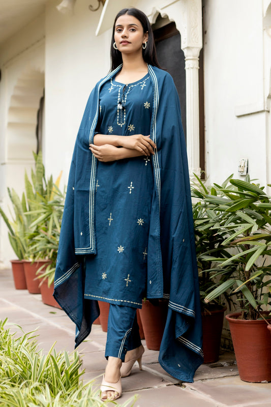 Adaa ๐ เฝผโผ๐ Colors of Nature Cotton Suits, Indigo Blue