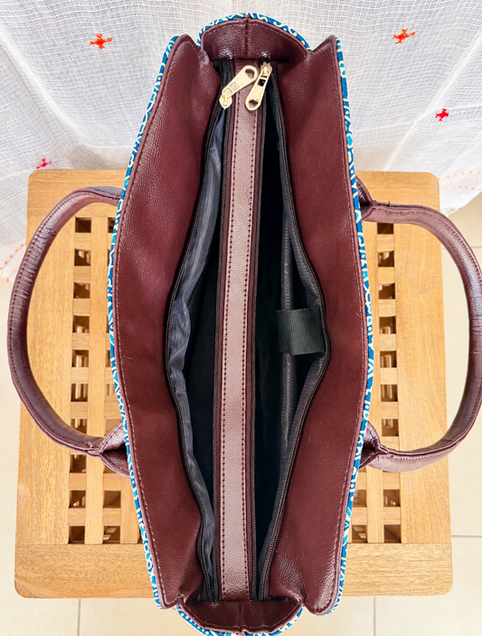 Karwaan🍂 Neel Circle Motifs ~ Ajrakh Handblock Fabric Bag
