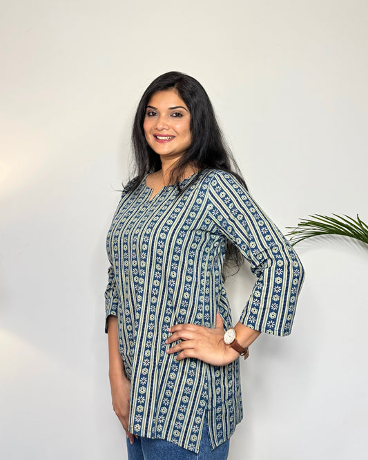 Bluebell ~ Sapphire Blue Handblock Kurti