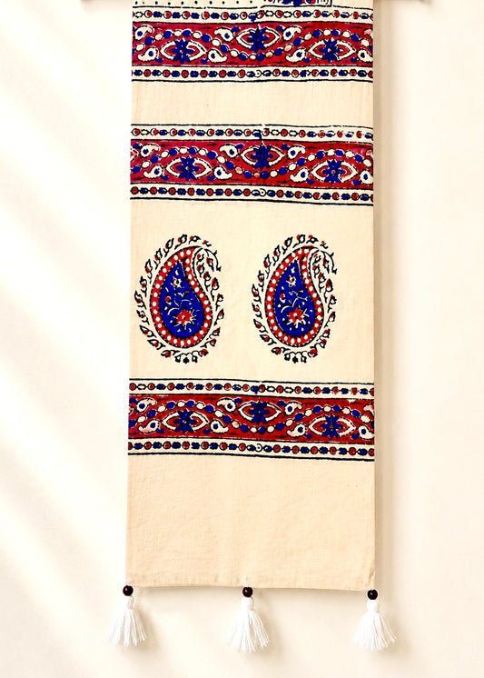 Raahi🌻Ajrakh Cotton Stoles ~ Ivory white w/ motifs