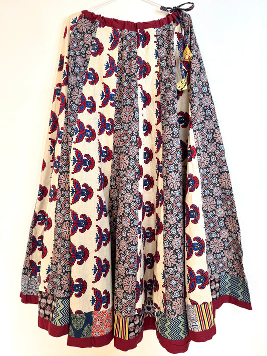 🌻Navrang ~ Ajrakh Handcrafted Lehengas ~ Blue & White w/ Hibiscus Flowers