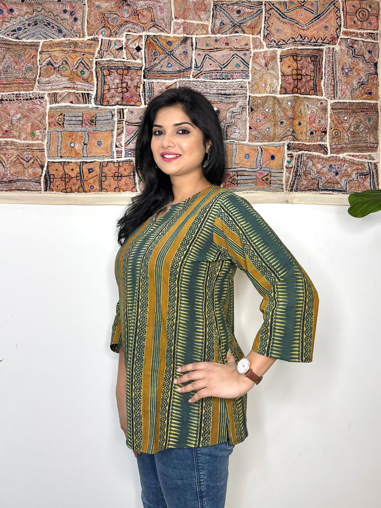 Forest Fern ~ Olive Green Ajrakh Handblock Kurti