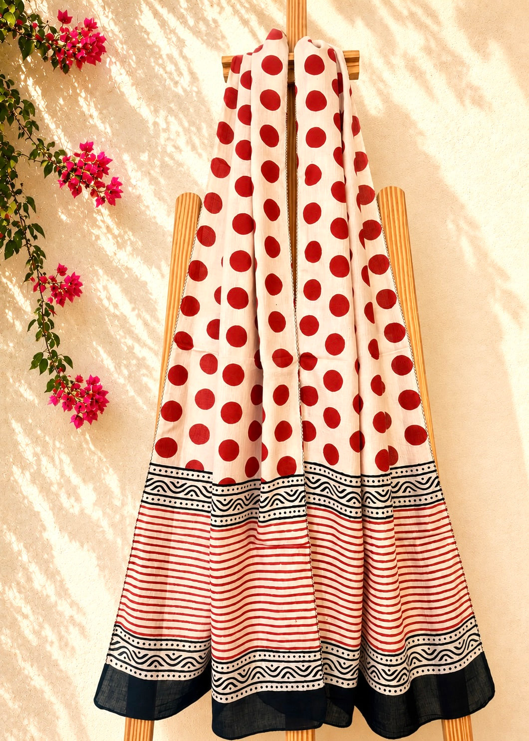 Raag 🪷 Mulmul Cotton Stoles ~ Red Polka Dots